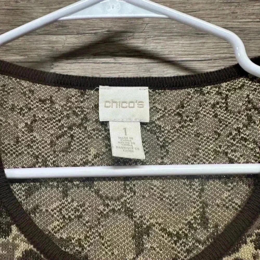 Chico's Leopard Print Bomber Jacket Brown & Beige - Picture 4 of 4
